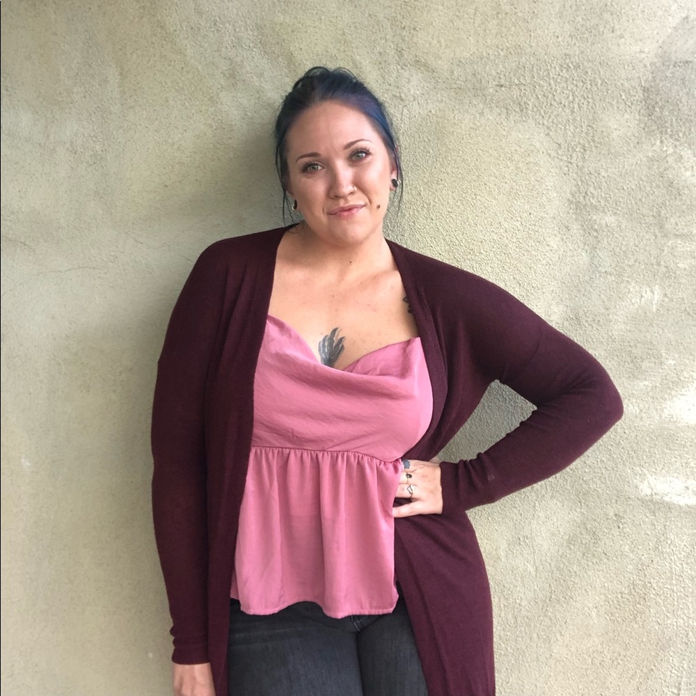 Pink Clover Long Maroon Cardigan